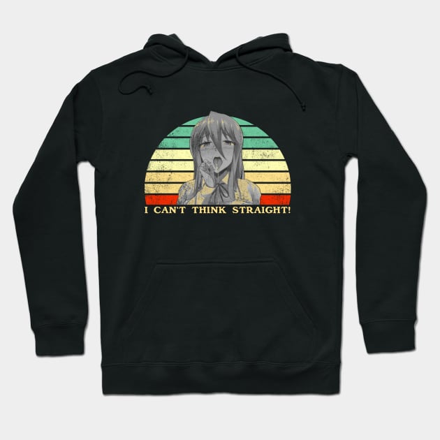 I Can't Think Straight - Lesbian Anime Pun - Retro Sunset Hoodie by clvndesign